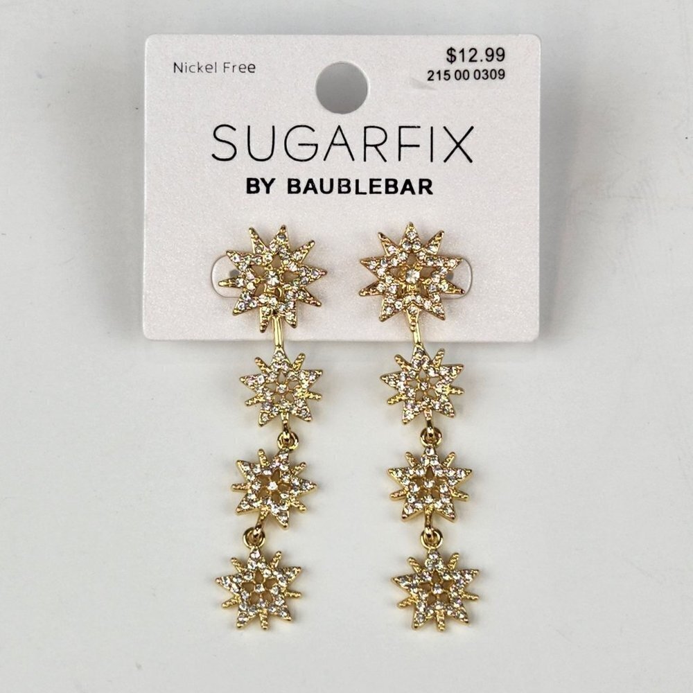 SUGARFIX By BaubleBar Crystal Star Earrings Chandelier‎ Gold Tone